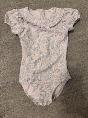 Ruffled Collar Floral Kids One-Piece Swimsuit - Pink